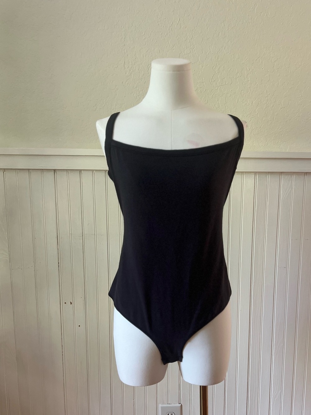 Women’s Skims Black‎ Cotton Blend Tank Thong Bodysuit XL Scoopneck Soot